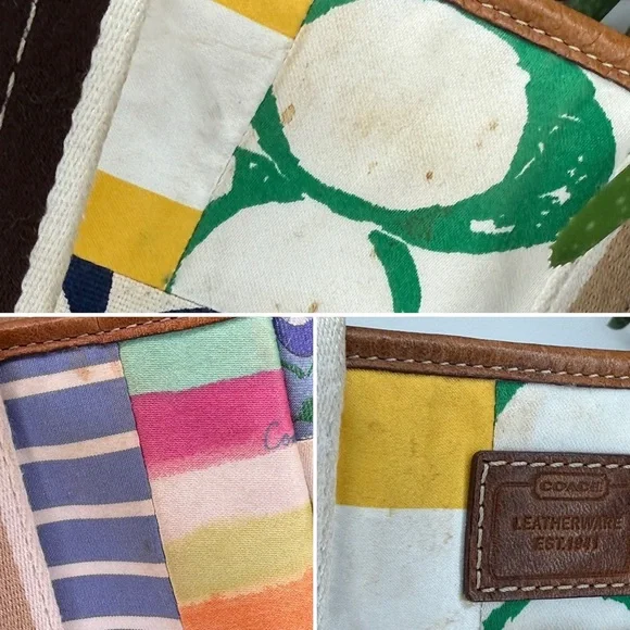 Coach Patchwork Tote Bag Canvas Multicolor Hamptons Legacy Y2K Shoulder Purse - Picture 9 of 13